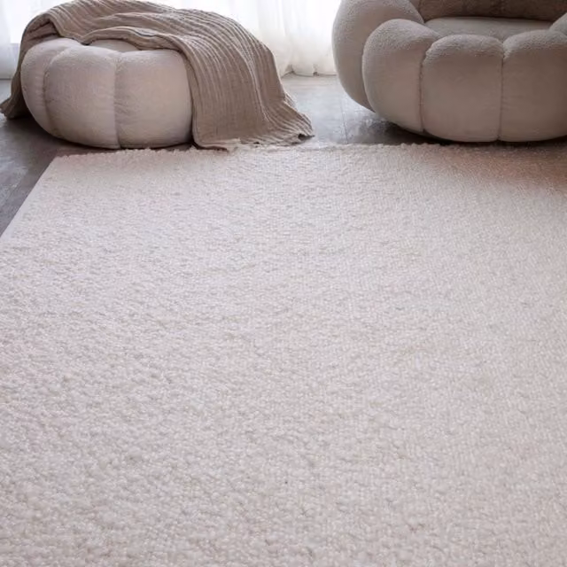 The Rug Shop UK Cream Modern Plain Polyester Easy to Clean Area Rug, W: 200 cm, D: 290 cm