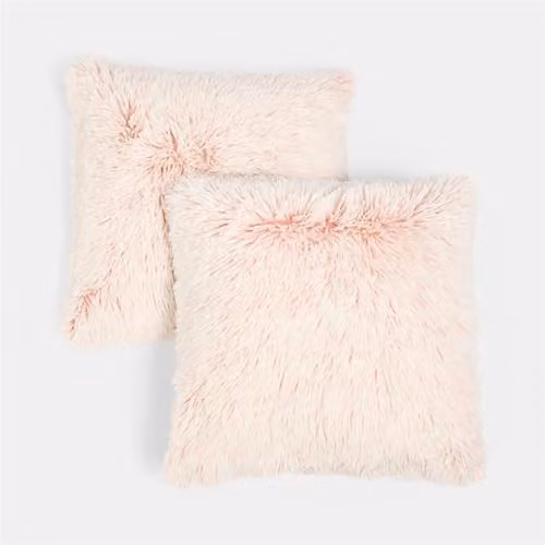 OHS Set of 2 Fluffy Two Tone Plush Square Cushion Covers, Pink, W/D/H: 45 x 45 x 45 cm