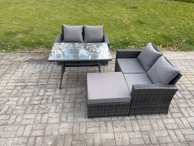 Fimous 4 Piece Wicker Rattan Garden Furniture Set with Footstool in Dark Grey