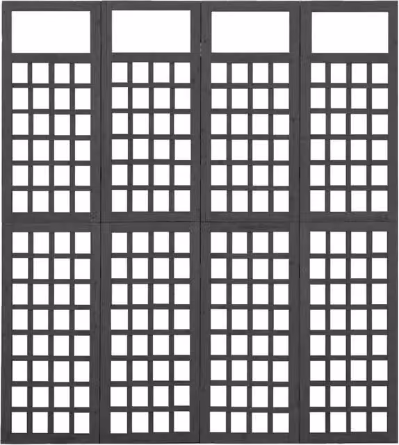 Berkfield Home 4-Panel Solid Fir Wood Room Divider Trellis in Black W/H: 161 x 180 cm – 1