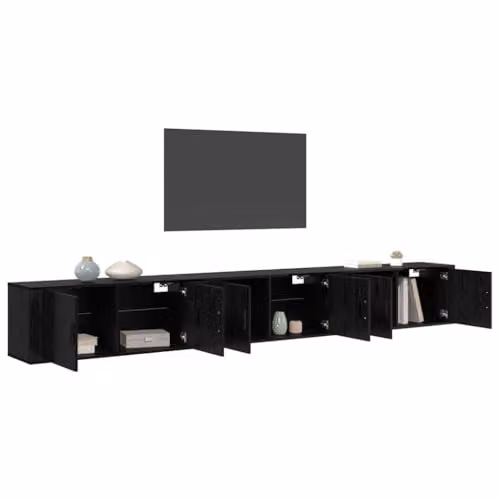vidaXL 3-Piece Modern Wall-Mounted TV Cabinet Set in Black Oak MDF – 1