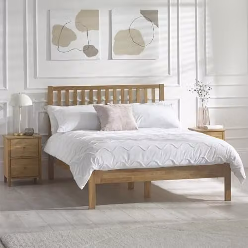 Julian Bowen Coxmoor Solid Oak Wooden Bed Frame in Brown, W/D/H: 140 x 200 x 144.5 cm – 1
