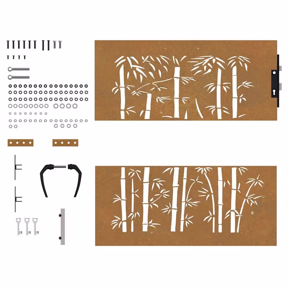Berkfield Home Beautiful Garden Gate in Brown Corten Steel with Bamboo Design, W: 85 cm, H: 100 cm – 6