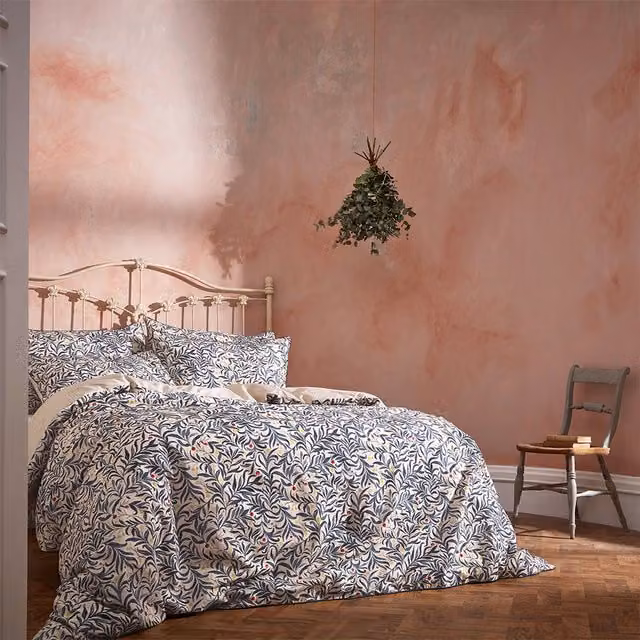 Make it a Home Malory Botanical Reversible Cotton Percale Duvet Cover Set in Blue Floral, W: 140 cm, L: 200 cm