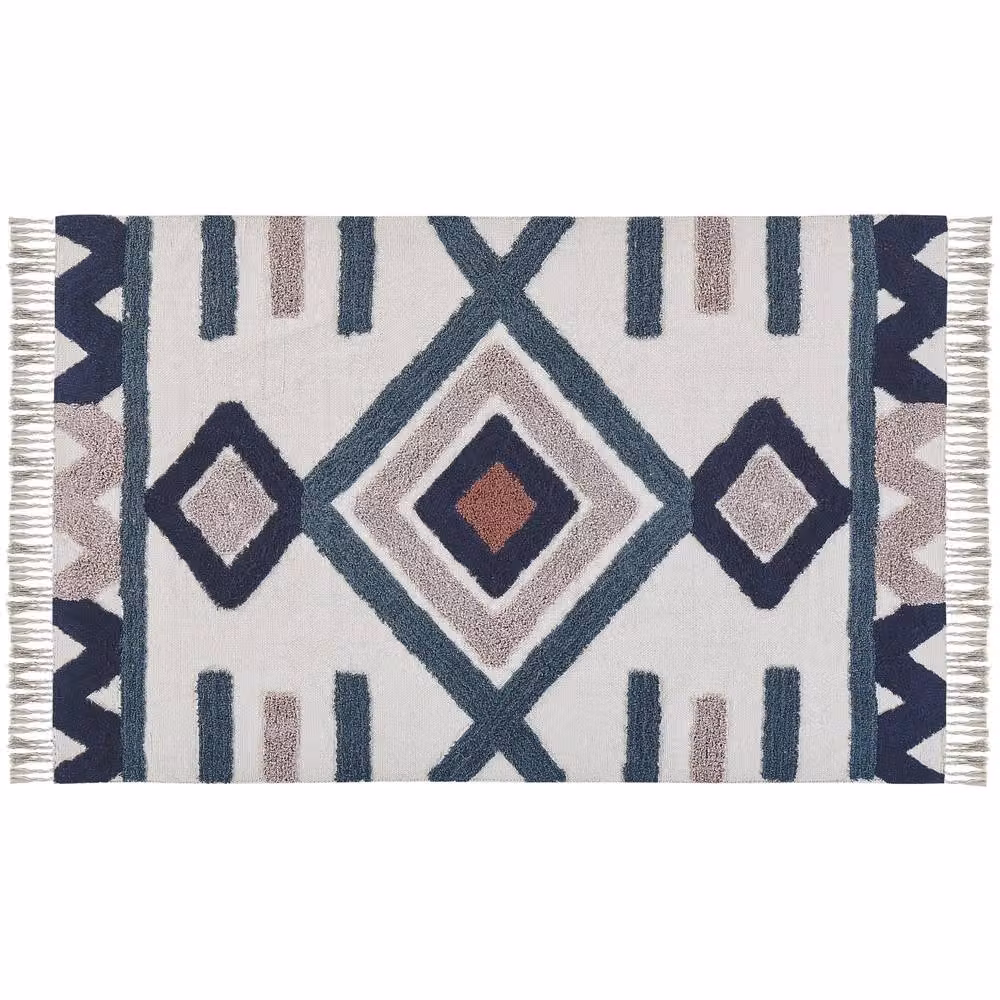 Wyld and Coco Multicolour Scandinavian Handwoven Cotton Rectangular Rug W: 140 cm, L: 200 cm – 2