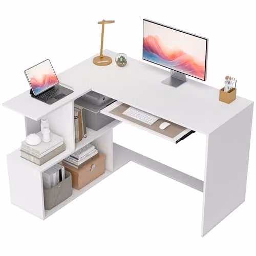 HOMCOM L-Shaped Corner Desk in White, W/D/H: 120 x 100 x 76 cm – 1