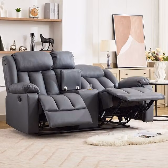 Artemis Home Sheridan 2 Seat Manual Recliner Sofa with Central Console in Grey