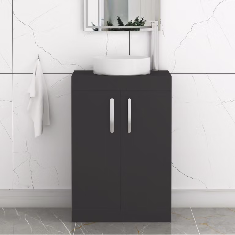 Royal Bathrooms Turin 600mm Floor Standing 2 Door Vanity Unit with Countertop Basin in Matte Black