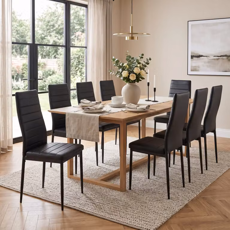 DHS Set of 8 Modern PU Leather Dining Chairs in Black