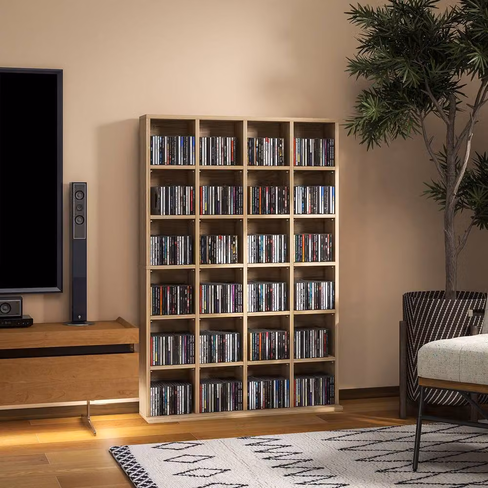 Rolipo Brown CD Media Storage Unit with Adjustable Shelves W: 89 cm, H: 130.5 cm – 9