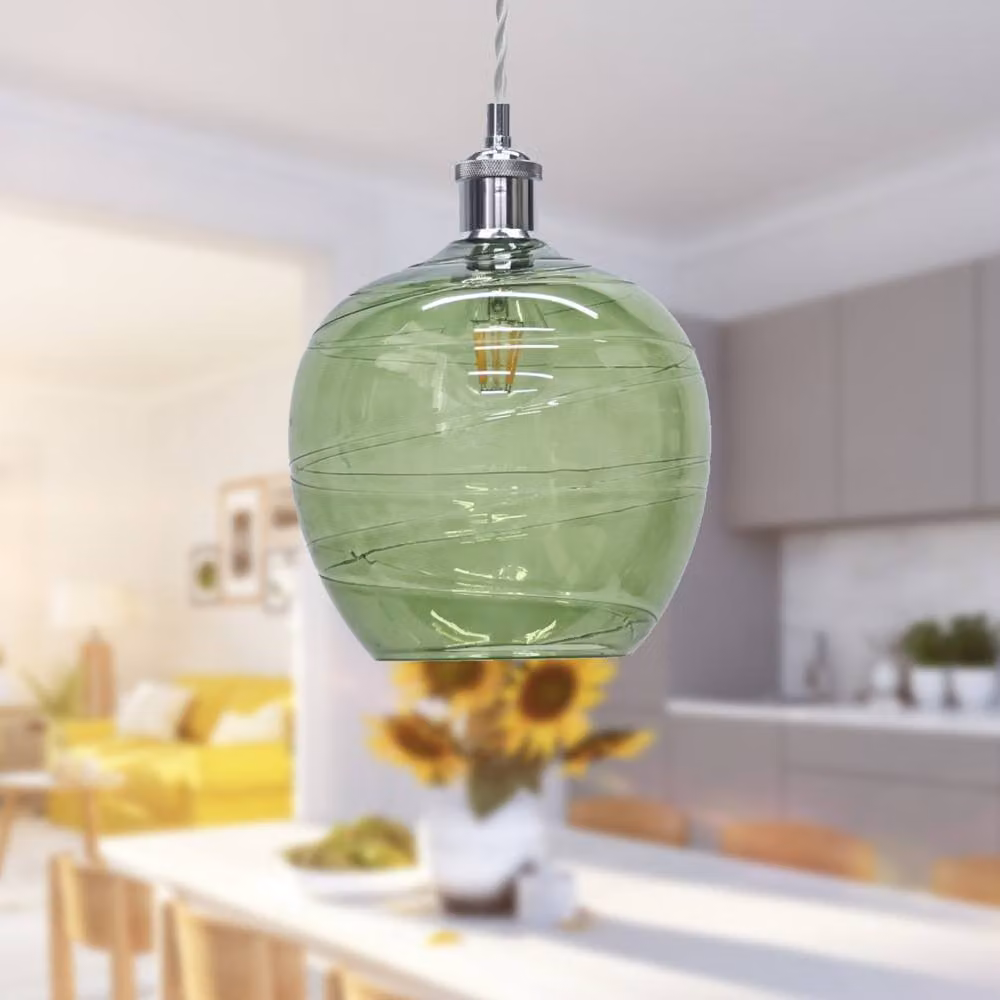 First Choice Lighting Leah Set of 2 Green Glass Easy Fit Pendant Shades – 2