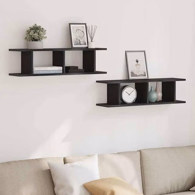 Berkfield Home Wall Mounted Shelves, 2 Pack, Black Oak, W: 75 cm, D: 20 cm, H: 18 cm – 1