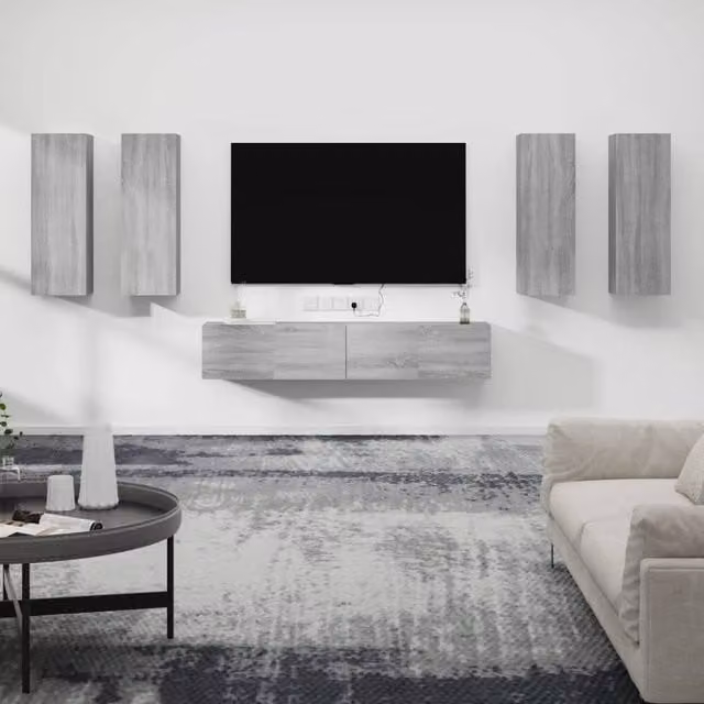 Berkfield Home 6 Piece Grey Sonoma Engineered Wood TV Cabinet Set – 1