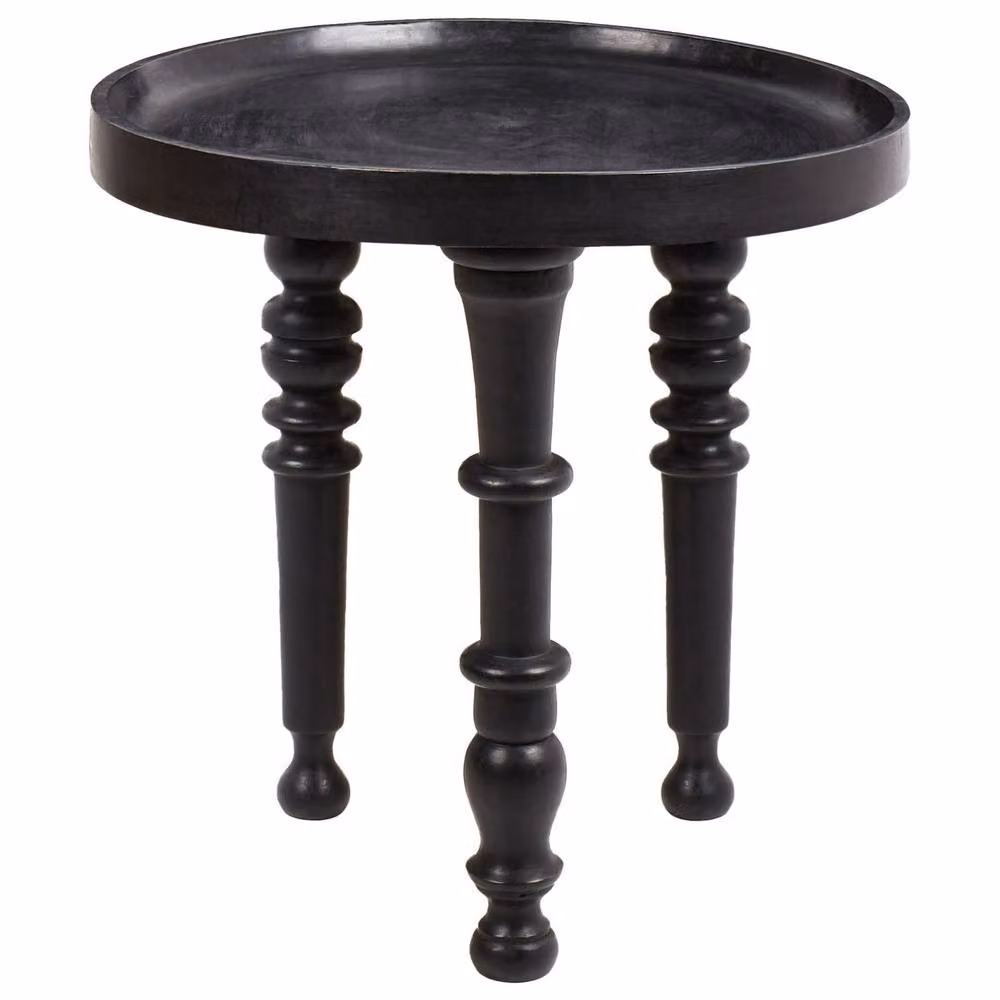 Wyld and Coco Black Mango Wood Round Side Table with Traditional Turned Legs, Diameter: 52 cm – 2
