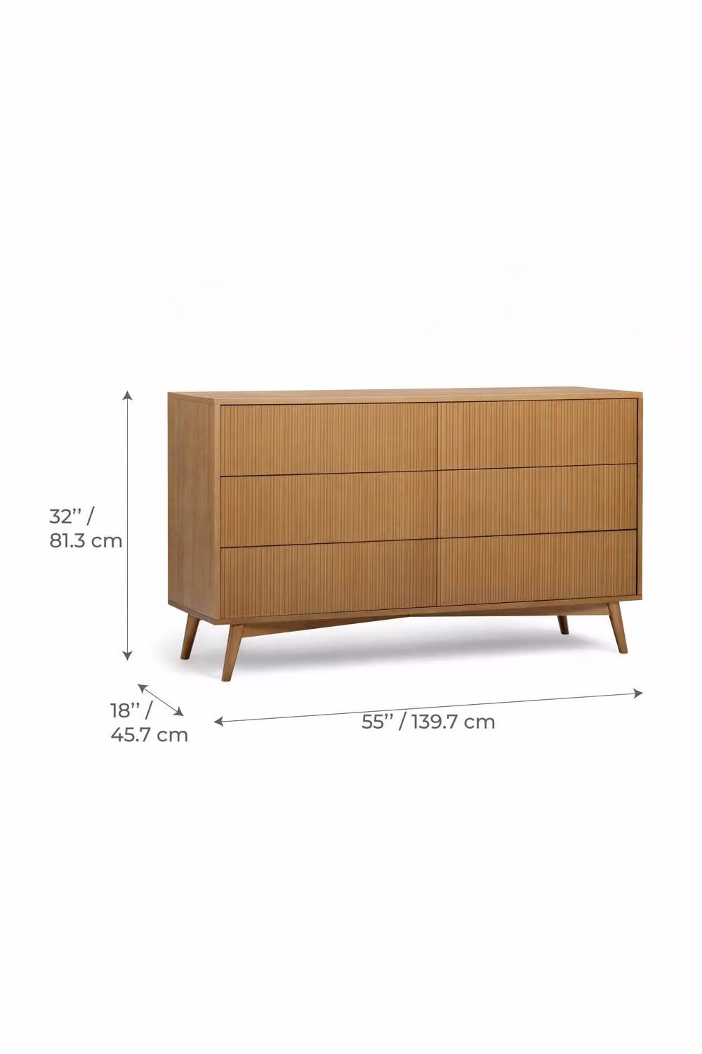 Teamson Home Tremolo 6 Drawer Horizontal Dresser with Acacia Veneer and Fluted Wood Fronts in Natural Sand, W: 140 cm, D: 45.72 cm, H: 81.28 cm – 4