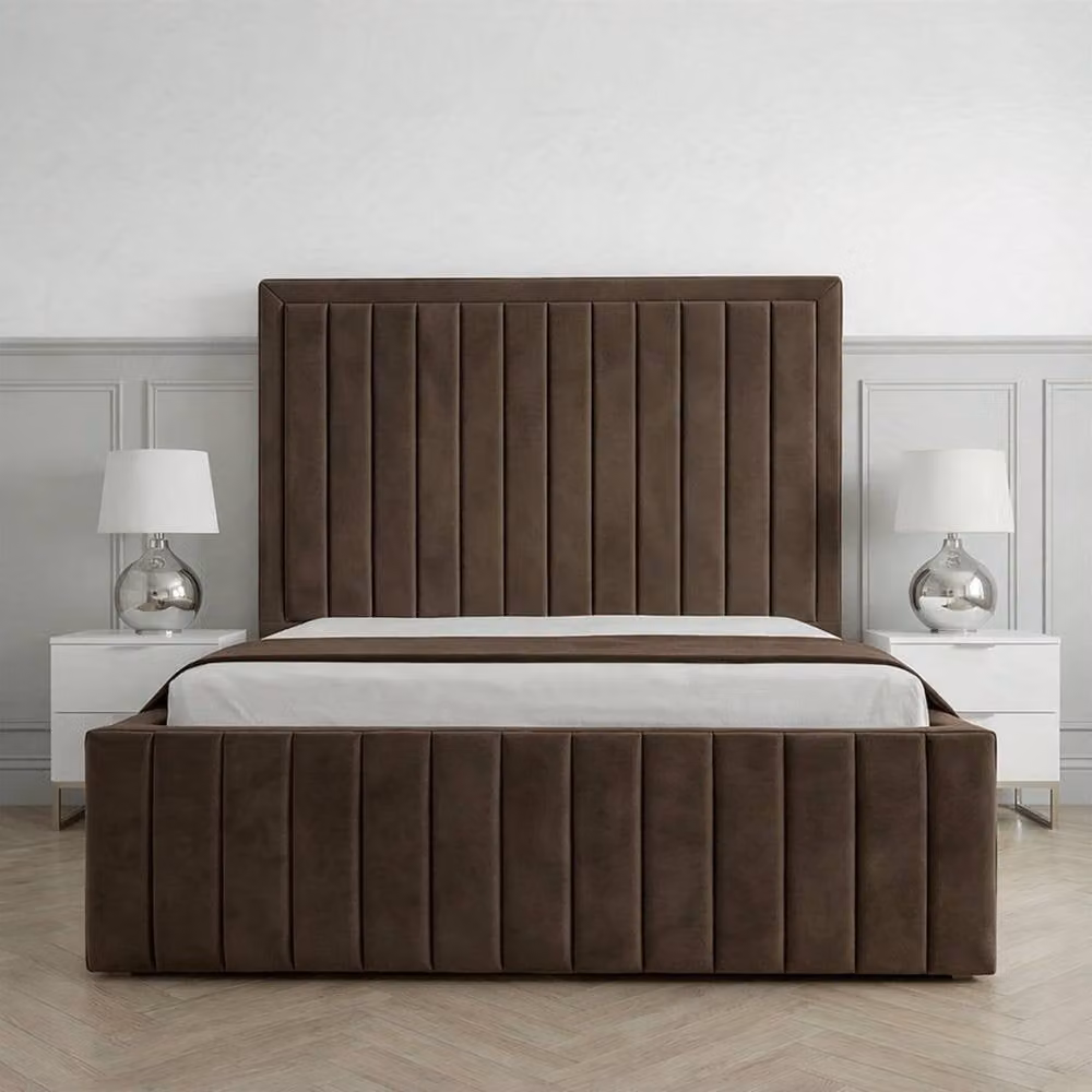 Living Comfort Bedz Sovereign Plush Velvet Upholstered Bed with Slatted Base and 48 Inch Headboard in Brown, Single Size