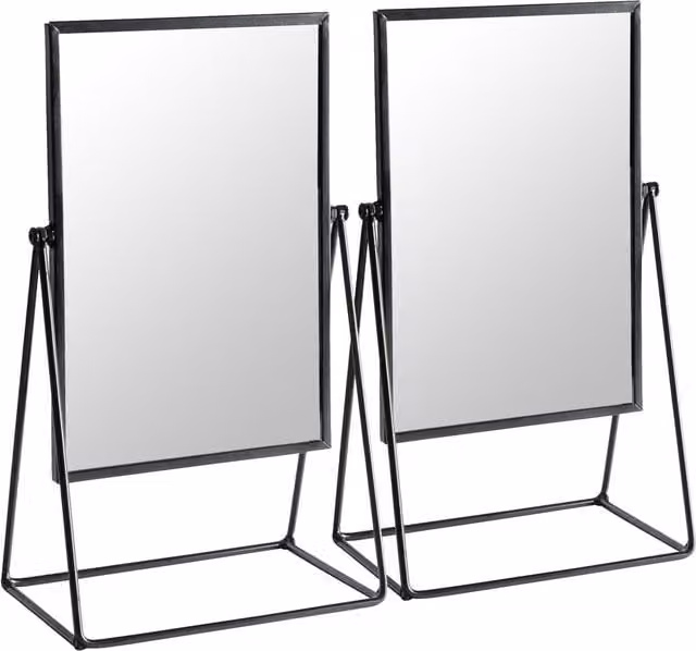 Harbour Housewares Set of 2 Black Rectangular Metal Tabletop Makeup Mirrors