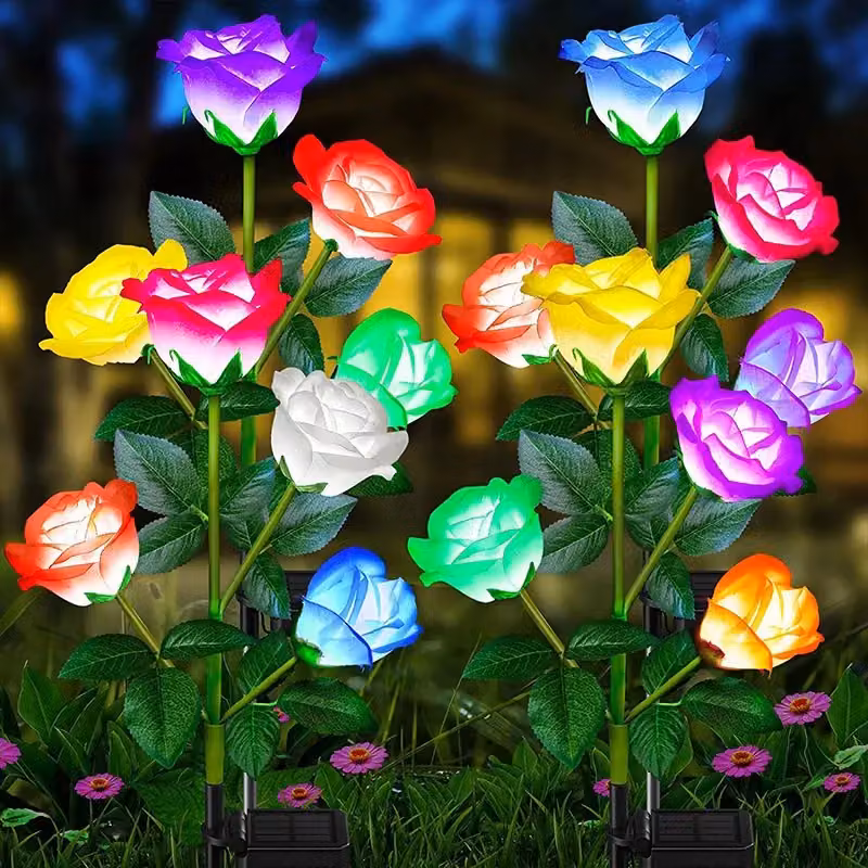 Leaper Solar-Powered 4-Head Rose Decorative Landscape Light in Yellow – 2