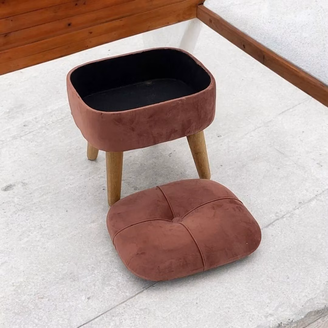 Minster Pink Velvet Storage Stool with Wood Frame, W/D/H: 30 x 30 x 34 cm – 7