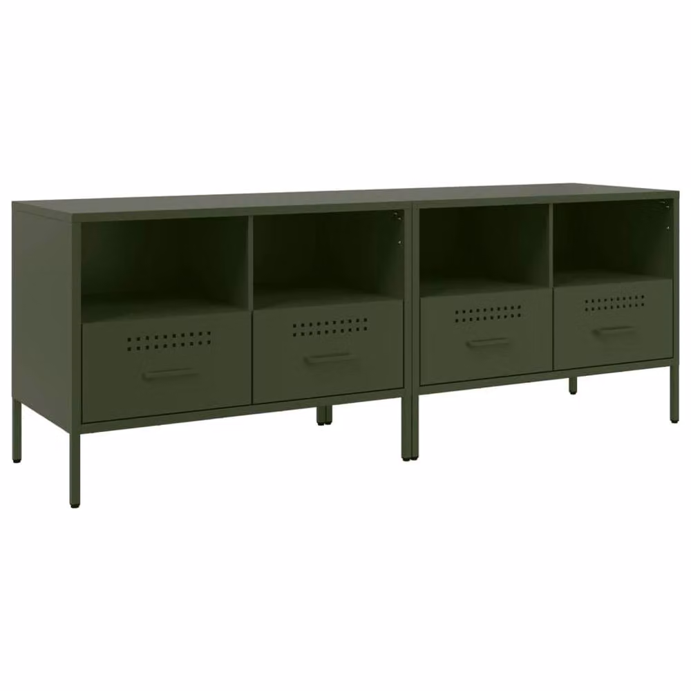 Berkfield Home Set of 2 Modern Metal TV Cabinets in Olive Green, W/D/H: 68 x 39 x 50.5 cm – 3