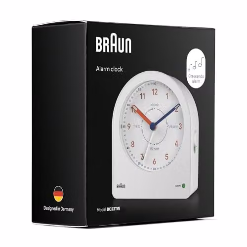 Braun Analogue Time Teacher Alarm Clock with Snooze and Continuous Backlight in White, Model BC22TW – 3