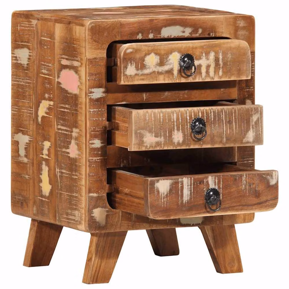Berkfield Home Rustic Reclaimed Solid Wood Bedside Cabinet, Brown, W/D/H: 37 x 32 x 50 cm – 3