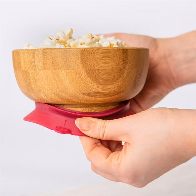 Tiny Dining Children's Bamboo Suction Cereal Bowl in Red