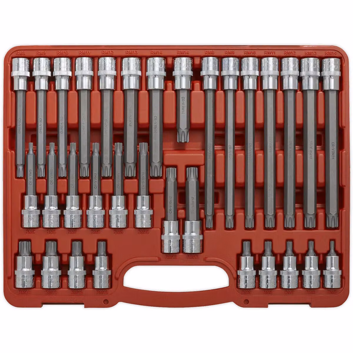 Loops 32pc RIBE Star Short and Long Socket Bit Set, 1/2 inch Square Drive, Chrome Vanadium Steel, Silver and Multicolour – 3