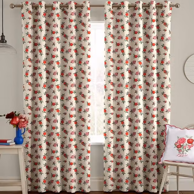 Cath Kidston Pomegranate Floral Blackout Eyelet Curtain in Orange and Multicolour