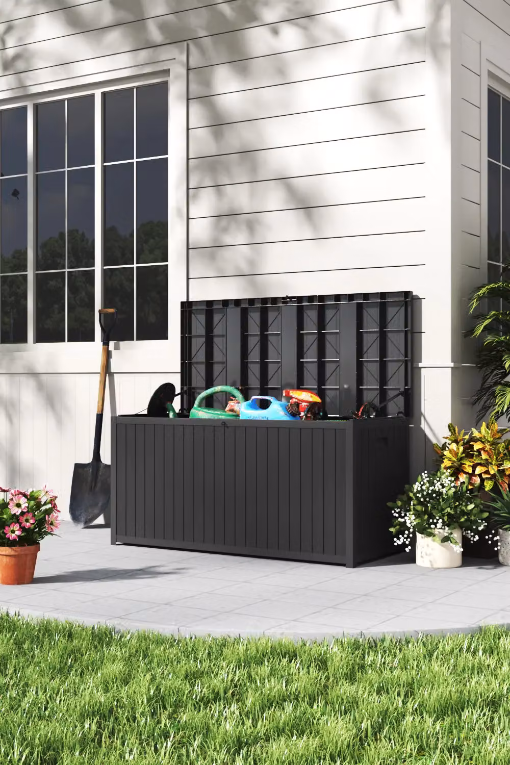 H&O Direct Waterproof Outdoor Garden Cushion Storage Box in Black, W: 125.0 cm, D: 61.5 cm – 2