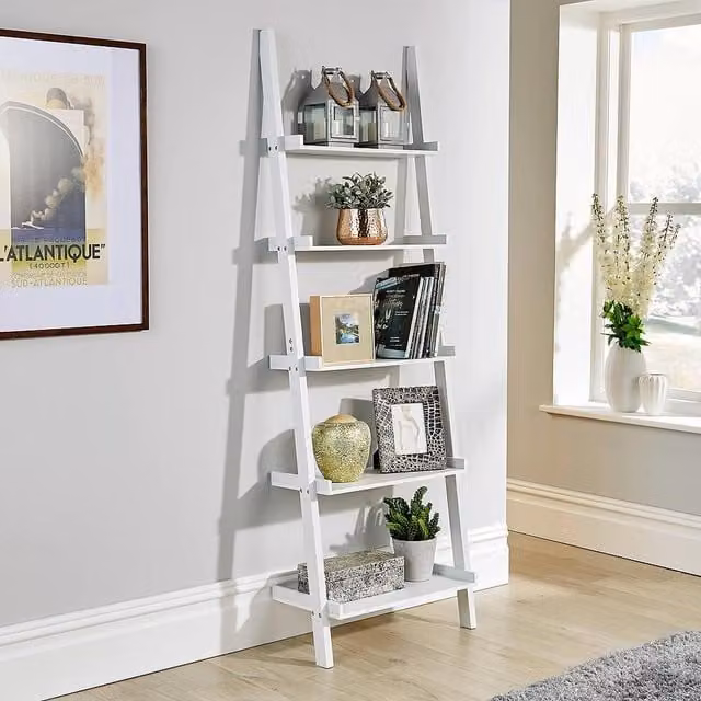 Home Source 5-Tier Freestanding Ladder Shelf Storage Unit in White