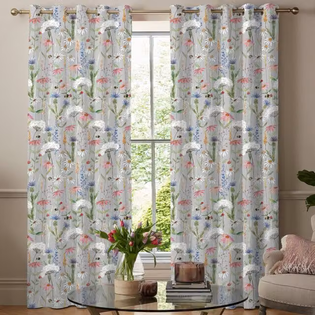 Voyage Maison Hermione Made to Measure Blackout Floral Fabric Panel Curtain in Silver and Grey