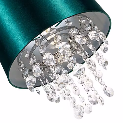 Happy Homewares Modern Round Satin Fabric Pendant Light Shade in Green with Transparent Droplets, Diameter: 30 cm – 2