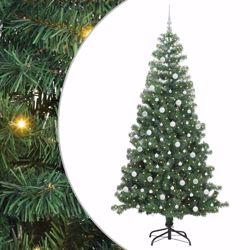 Berkfield Home Green PVC Christmas Tree with 300 LEDs and Stand, Height: 240 cm – 2