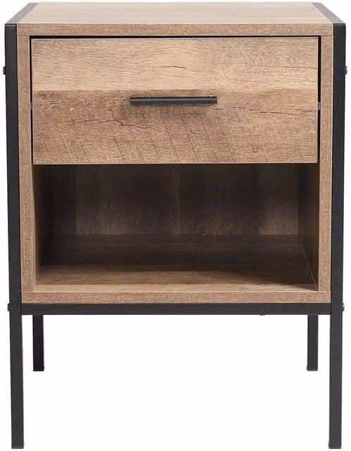 KORVIXA Industrial 1 Drawer Rustic Bedside Table in Brown and Black – 1