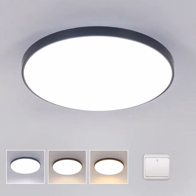 COMELY 24W LED Ceiling Light in Black, IP44 Waterproof Modern Round Downlight – 1