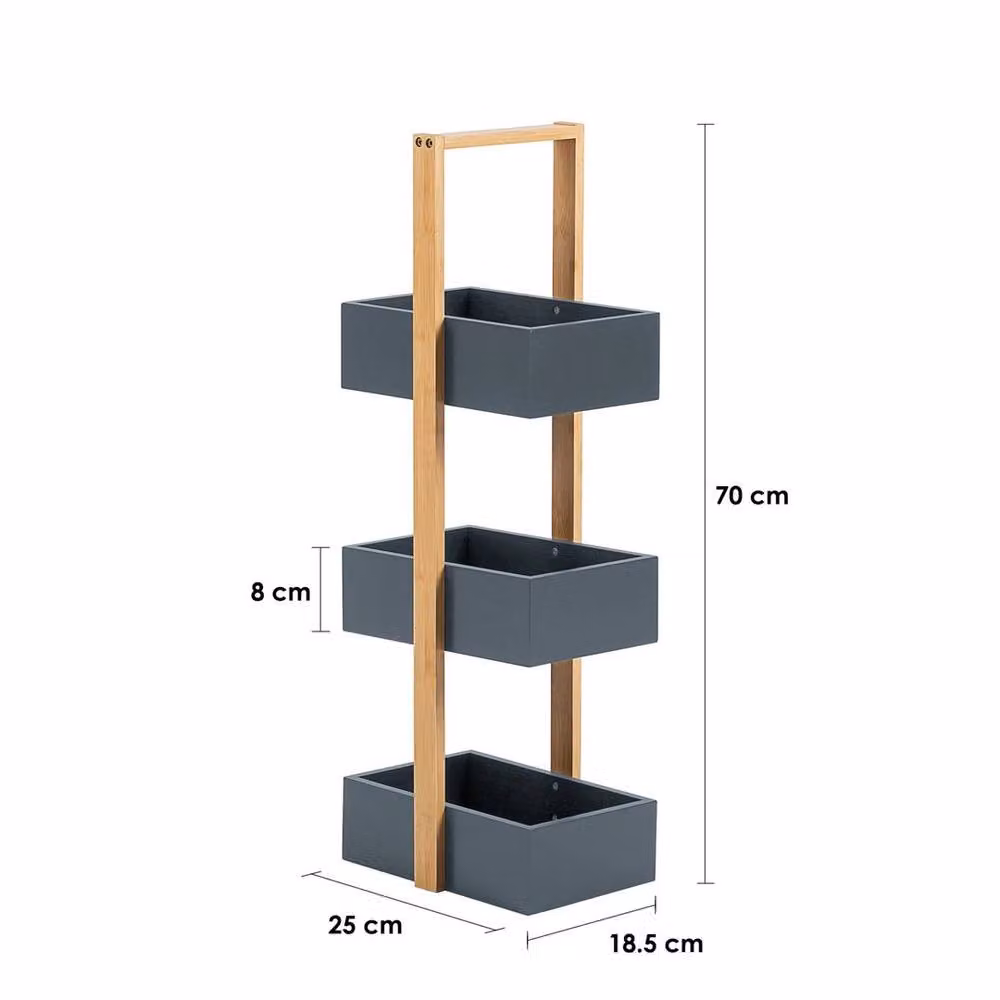 EONLION 3 Tier Bamboo and MDF Storage Unit in Grey – 2