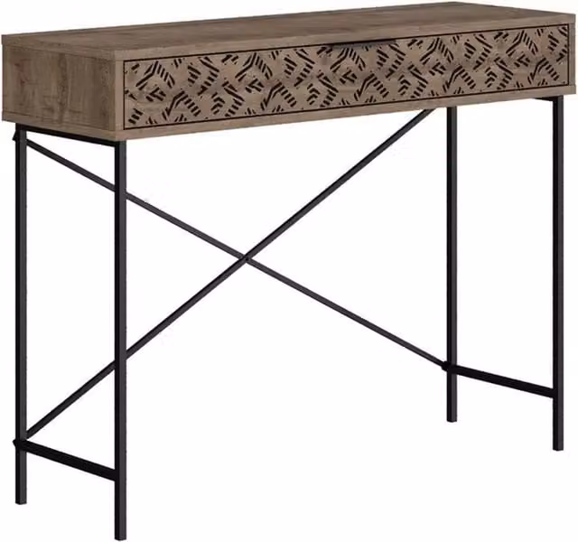 Nordara Brown Slim Console Table with Drawer and Metal Legs – 1