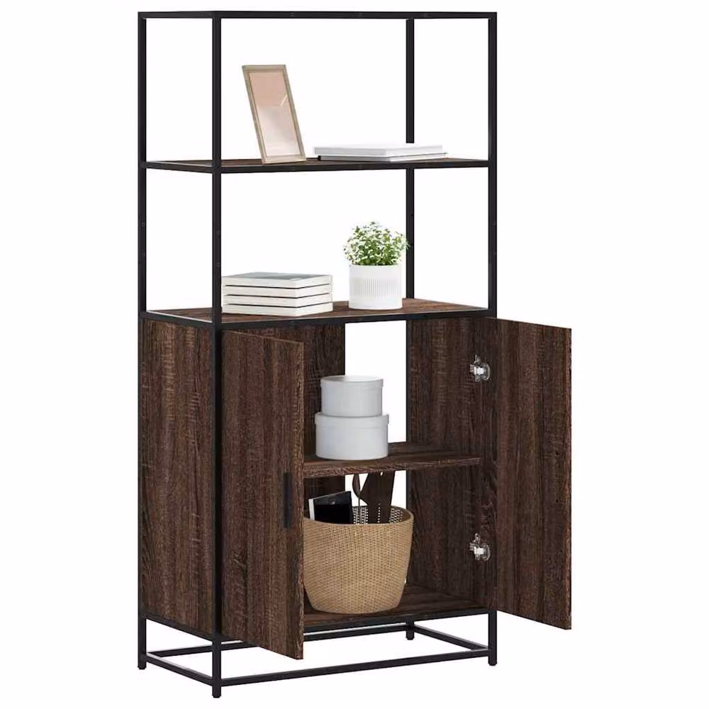 Berkfield Home Industrial Highboard in Brown Oak with Metal Accents, W/D/H: 68 x 35 x 139 cm – 2