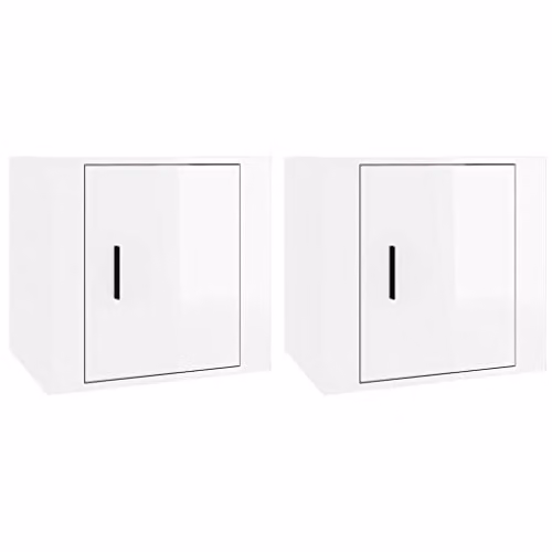 vidaXL Set of 2 High Gloss White Bedside Cabinets W/D/H: 50 x 39 x 47 cm
