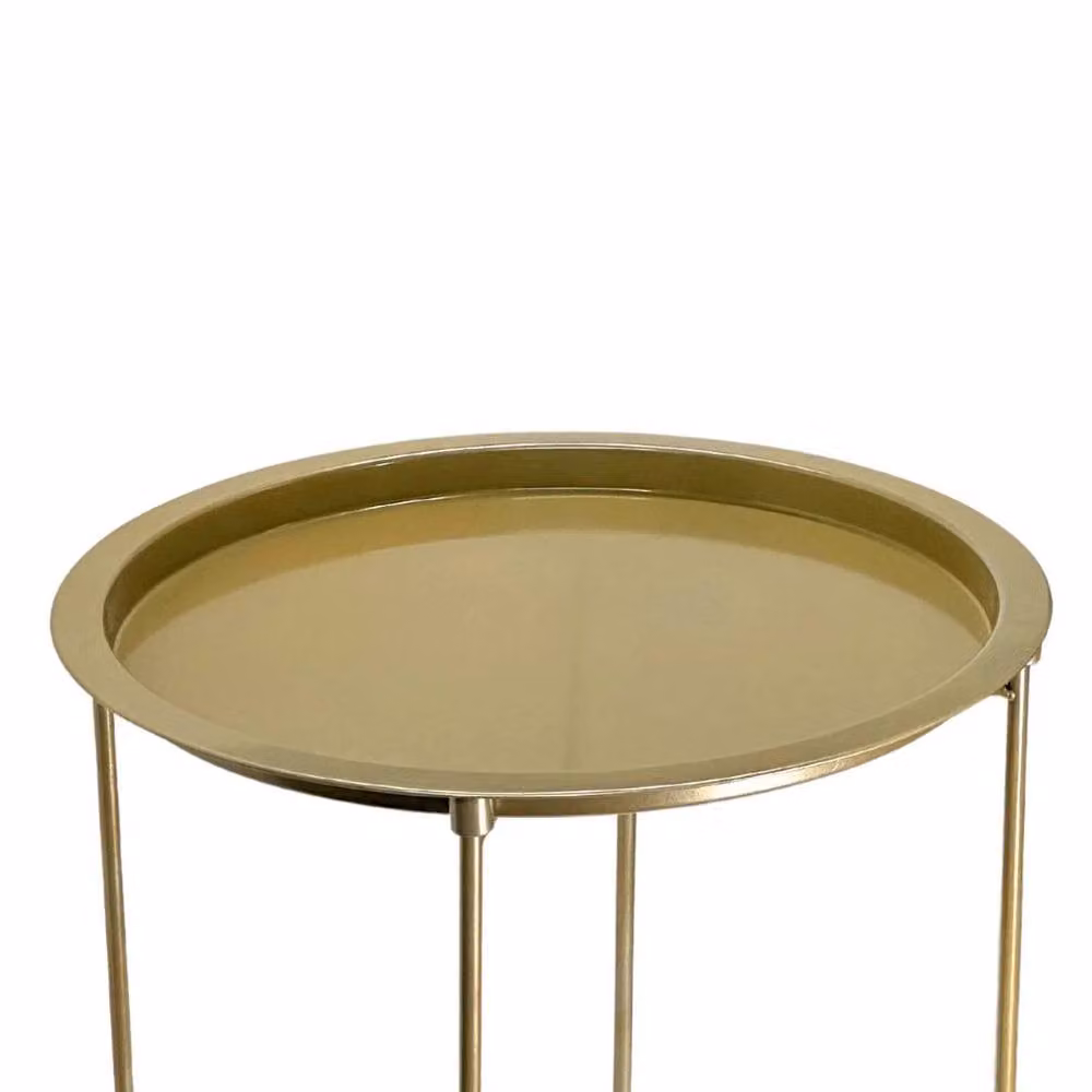 FORGEVIO Modern Metal Side Table with Detachable Round Tray in Gold – 2