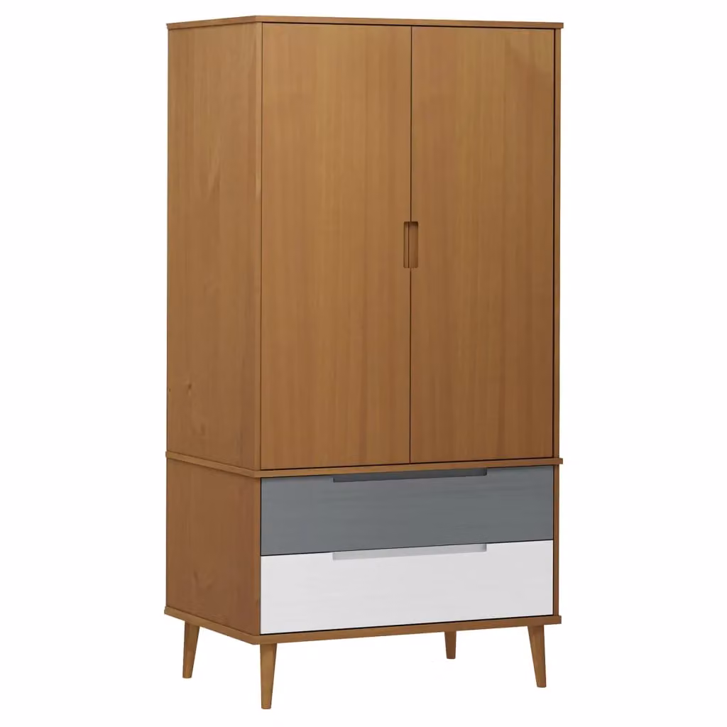 Berkfield Home MOLDE Wardrobe in Brown Solid Pine, W/D/H: 90 x 55 x 175 cm – 2