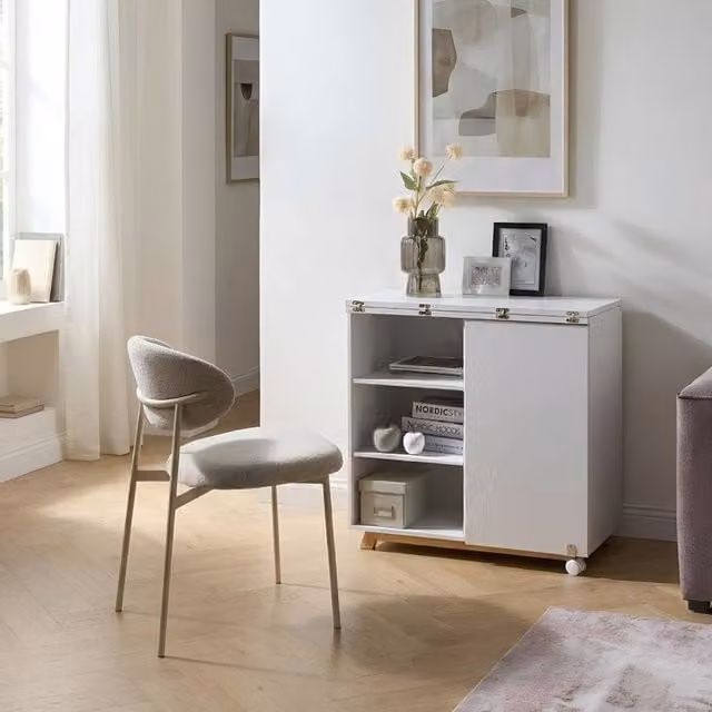 Wyld and Coco White Fold-Down Secretary Desk with Hidden Cabinet and Open Shelves, W/D/H: 80 x 40 x 74 cm – 1