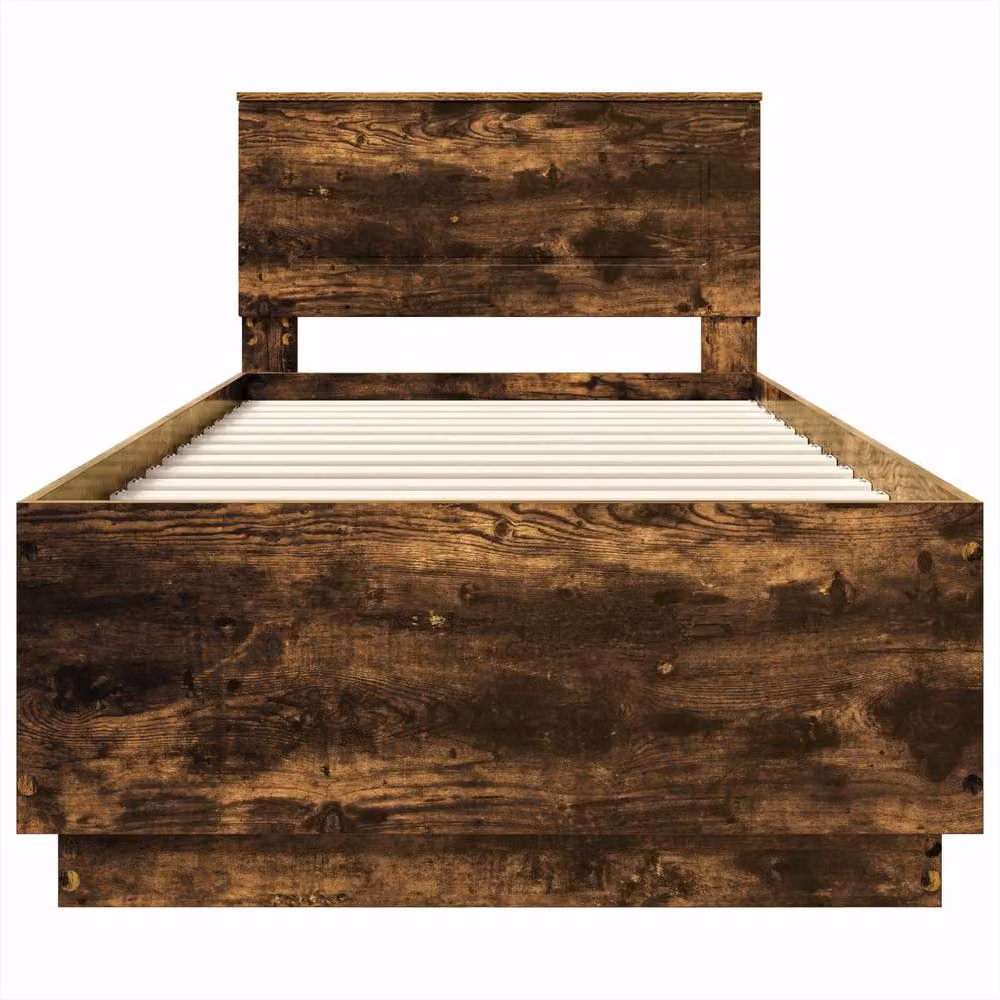 Berkfield Home Modern Bed Frame with Headboard in Smoked Oak Brown, W/D/H: 190 x 70 x 70 cm – 6