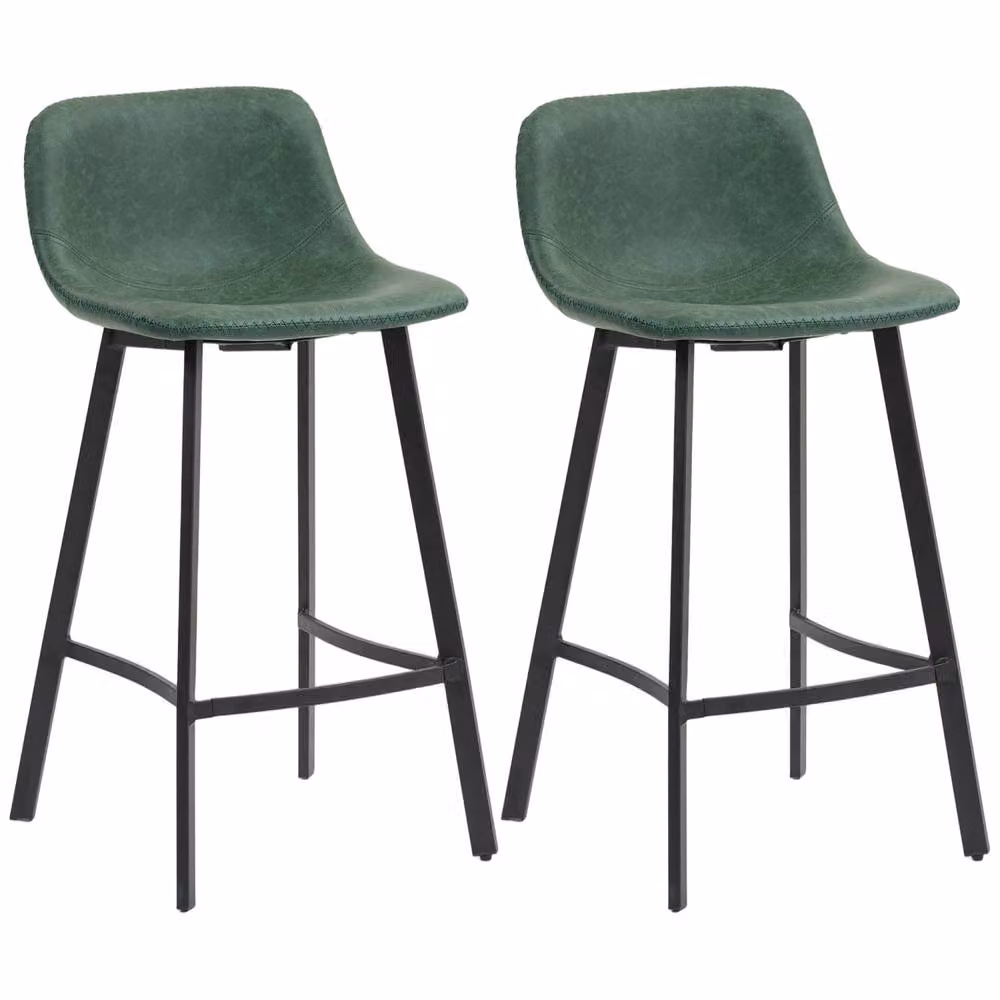 Wyld Haus Noso Tane Set of 2 Green Faux Leather Upholstered Counter Stools – 2
