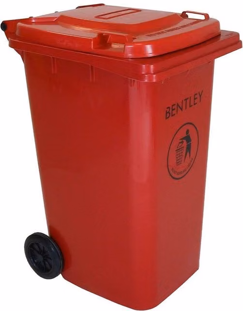 Charles Bentley 240 Litre Red Plastic Wheelie Bin with Flip Lid, H 99 x W 73 x D 58.5 cm