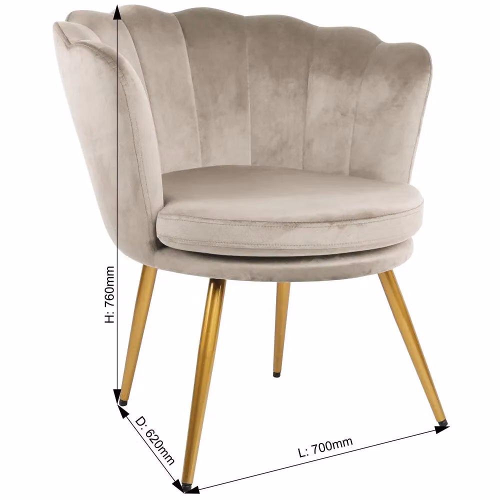 Genesis Flora Velvet Accent Tub Chair with Petal Back and Gold Metal Legs in Beige – 2