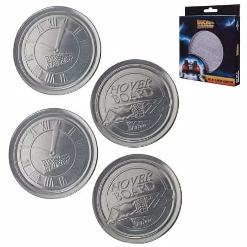 FaNaTtik Set of 4 Multicolour and Silver Embossed Metal Coasters with Cork Base
