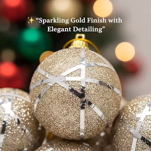Shatchi 12-Piece Glittered Soft Foam Christmas Bauble Hanging Ornaments in Gold and Silver, Diameter: 4 cm – 3