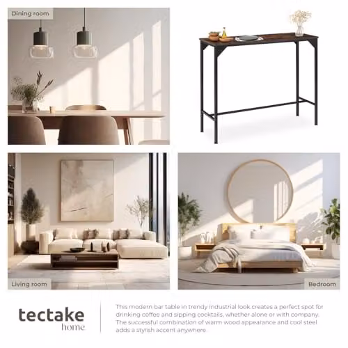 tectake Height-Adjustable Industrial Dining Table with MDF Laminate Top in Brown, W/D/H: 150 x 40 x 100.5 cm – 6